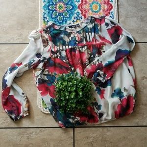 A.N.A. Floral Large sheer Long Sleeve Blouse